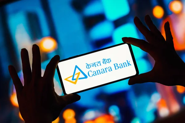 stock image March 11, 2023, Brazil. In this photo illustration, the Canara Bank logo seen displayed on a smartphone