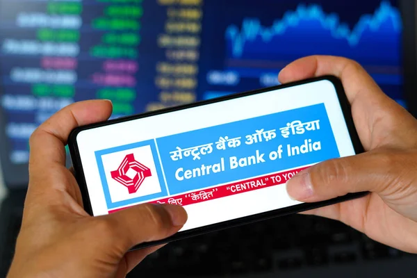 stock image March 13, 2023, Brazil. In this photo illustration, the Central Bank of India logo seen displayed on a smartphone