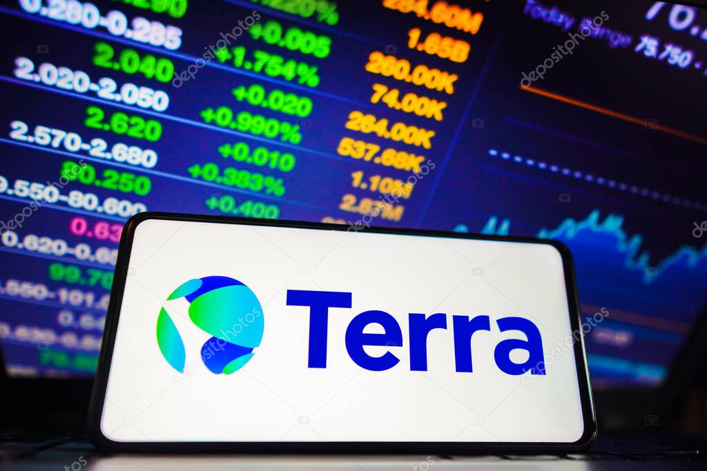 March 28, 2023, Brazil. In this photo illustration, the Terra Money logo is displayed on a smartphone screen