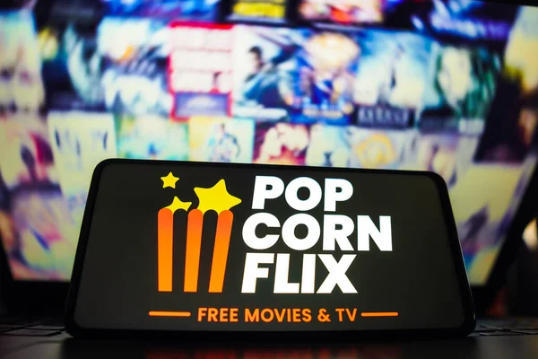 Marca 2023 Brazylia Tym Zdjęciu Logo Popcornflix Jest Wyświetlany Ekranie — Zdjęcie stockowe