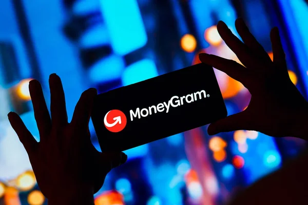 April 2023 Brazil Photo Illustration Moneygram Logo Displayed Smartphone Screen — Stock Photo, Image