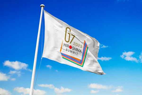 2023年4月21日 第49届G7峰会很快就出现在了一面旗帜上 活动将于2023年5月19日至21日在日本广岛市举行 — 图库照片