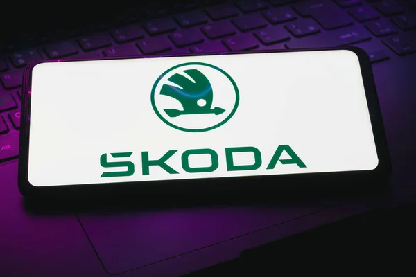 Dubna 2023 Brazílie Této Fotografii Logo Škoda Auto Zobrazeno Displeji — Stock fotografie