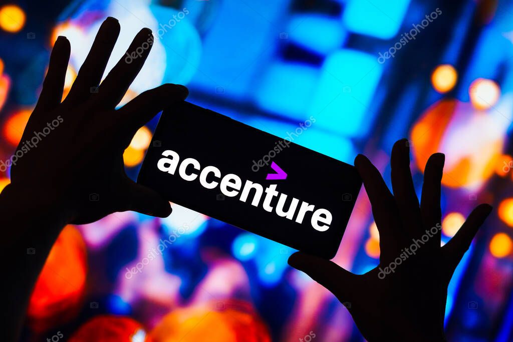 May 4, 2023, Brazil. In this photo illustration, the Accenture logo is displayed on a smartphone screen