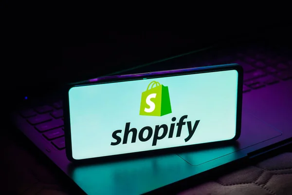Mai 2023 Brasilien Dieser Foto Illustration Wird Das Shopify Logo — Stockfoto