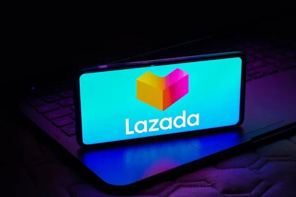May 2023 Brazil Photo Illustration Lazada Logo Displayed Smartphone Screen — Stock Photo, Image