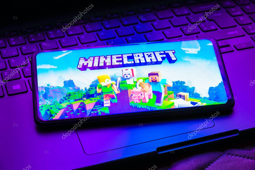 May 12, 2023, Brazil. In this photo illustration, the Minecraft logo is displayed on a smartphone screen