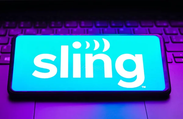 Mayıs 2023 Brezilya Resimde Sling Logosu Akıllı Telefon Ekranında Gösteriliyor — Stok fotoğraf