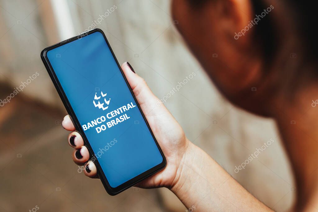 May 22, 2023, Brazil. In this photo illustration, the Banco Central do Brasil (BCB) logo is displayed on a smartphone screen