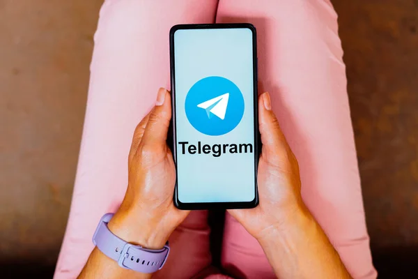 Maj 2023 Brasilien Detta Foto Illustration Telegram Logotypen Visas Smartphone — Stockfoto