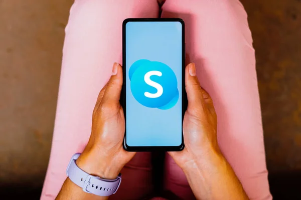 Maja 2023 Brazylia Tym Zdjęciu Logo Skype Jest Wyświetlany Ekranie — Zdjęcie stockowe