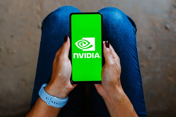 브라질 2023 삽화에서 비디아 코퍼레이션 로고는 스마트폰 화면에 표시되어 있습니다 — 스톡 사진