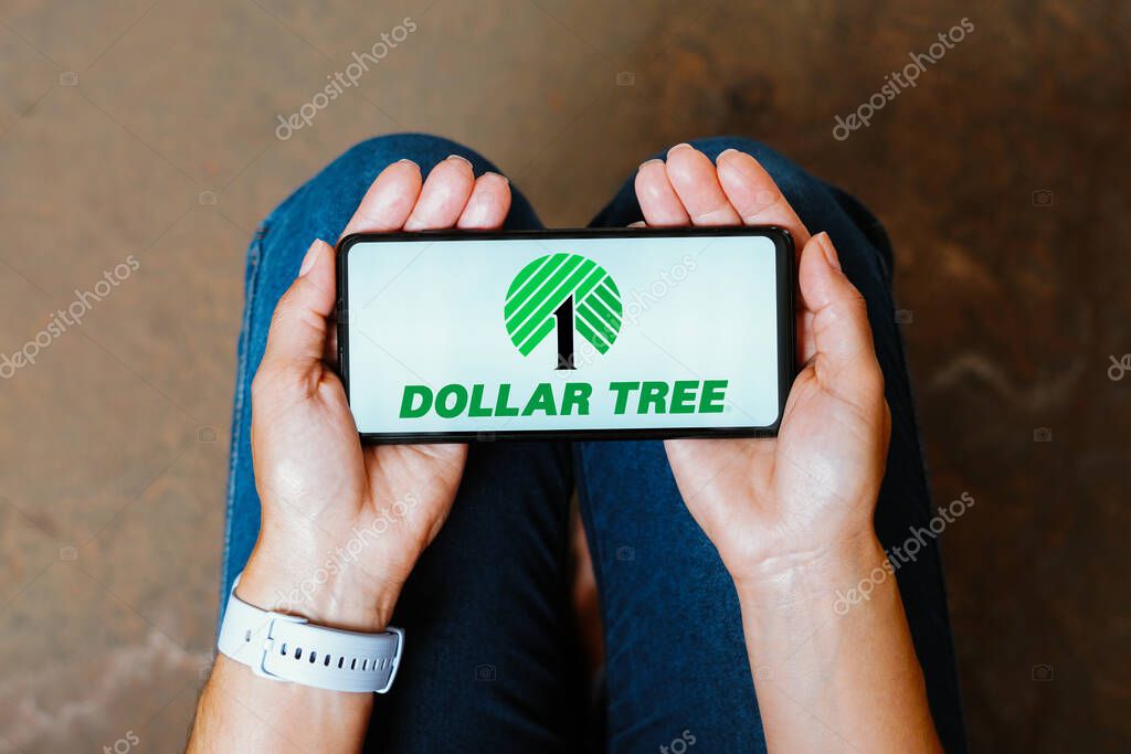 June 11, 2023, Brazil. In this photo illustration, the Dollar Tree, Inc. logo is displayed on a smartphone screen