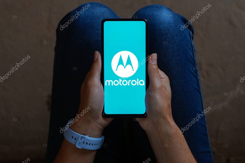 June 12, 2023, Brazil. In this photo illustration, the Motorola Mobility logo is displayed on a smartphone screen