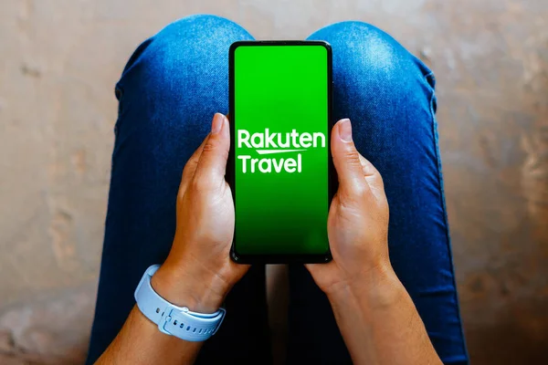June 2023 Brazil Photo Illustration Rakuten Travel Logo Displayed Smartphone — Stock Photo, Image
