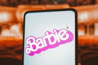 July 21, 2023, Brazil. In this photo illustration, the Barbie the movie logo seen displayed on a smartphone. Barbie is a 2023 American fantasy comedy film Based on the Barbie fashion dolls by Mattel clipart