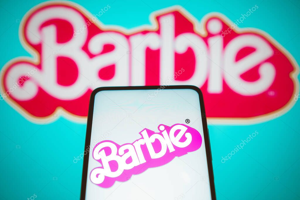 July 21, 2023, Brazil. In this photo illustration, the Barbie the movie logo seen displayed on a smartphone. Barbie is a 2023 American fantasy comedy film Based on the Barbie fashion dolls by Mattel