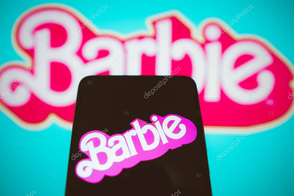 July 21, 2023, Brazil. In this photo illustration, the Barbie the movie logo seen displayed on a smartphone. Barbie is a 2023 American fantasy comedy film Based on the Barbie fashion dolls by Mattel