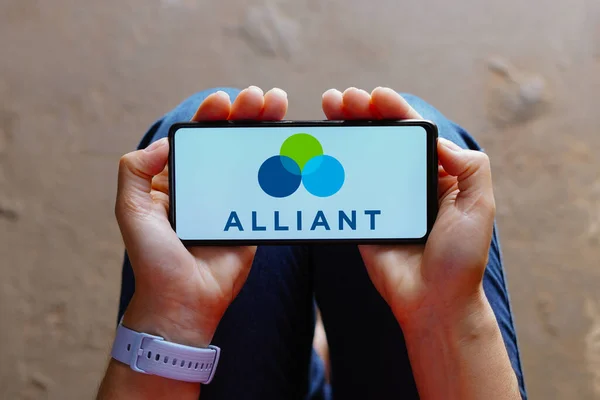 stock image August 17, 2023, Brazil. In this photo illustration, the Alliant Credit Union logo is displayed on a smartphone screen