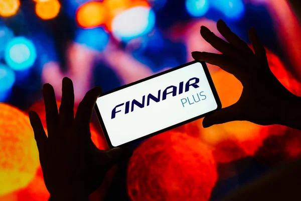 August 2023 Brazil Photo Illustration Finnair Logo Seen Displayed Smartphone — Stock Photo, Image