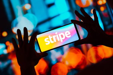 1 Eylül 2023, Brezilya. Bu resimde, Stripe logosu akıllı telefon ekranında görüntülenir