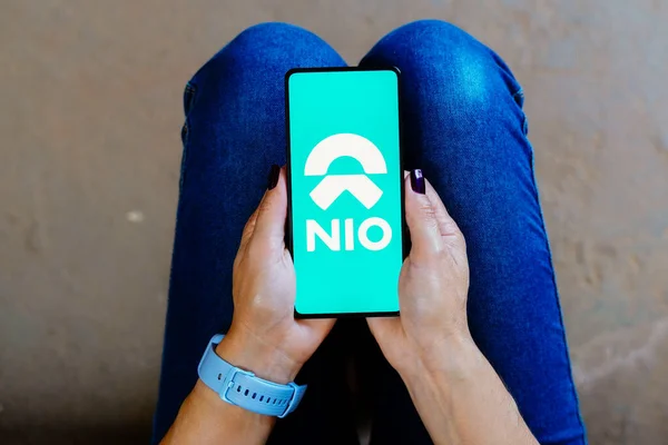 Eylül 2023 Brezilya Resimde Nio Logosu Akıllı Telefon Ekranında Gösteriliyor — Stok fotoğraf