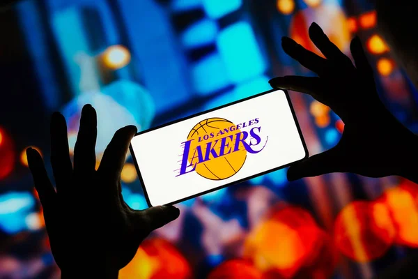 September 2023 Brazil Photo Illustration Los Angeles Lakers Logo Displayed — Stock Photo, Image