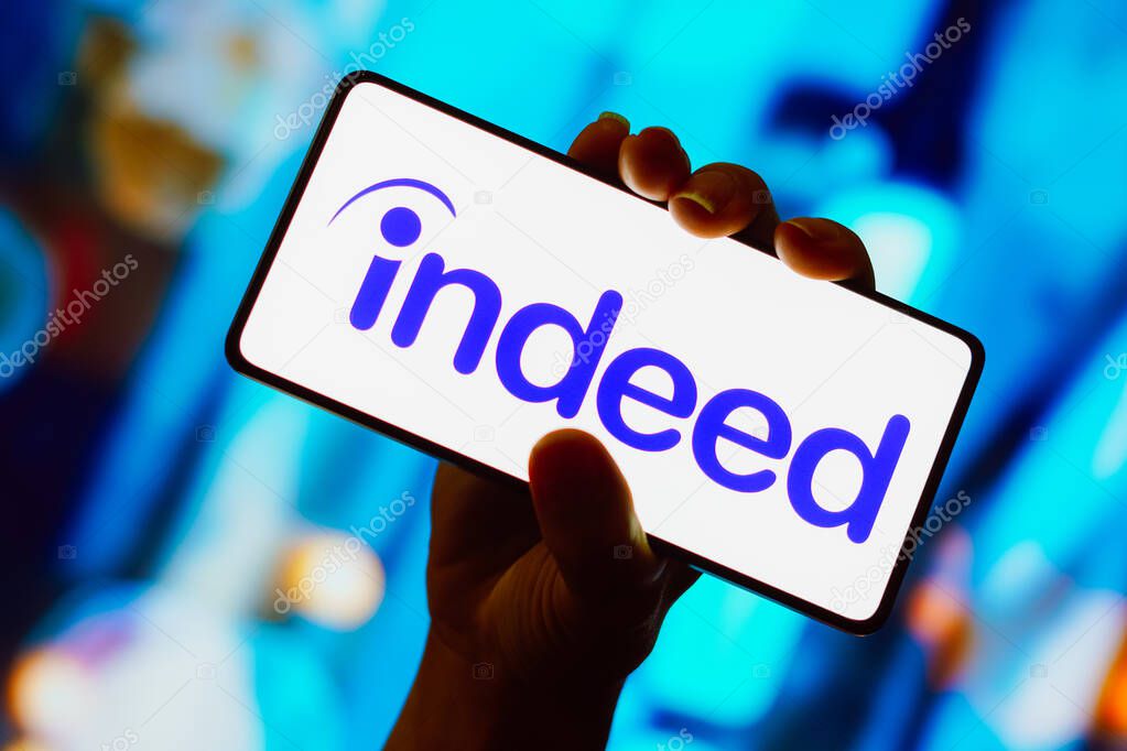 October 18, 2023, Brazil. In this photo illustration, the Indeed logo is displayed on a smartphone screen