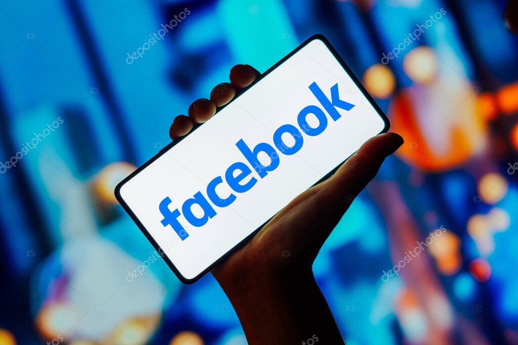 October 23, 2023, Brazil. In this photo illustration, the Facebook logo is displayed on a smartphone screen