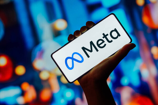 October 23, 2023, Brazil. In this photo illustration, the Meta Platforms logo is displayed on a smartphone screen