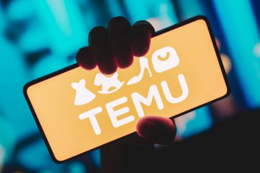 14 Kasım 2023, Brezilya. Bu resimde, Temu logosu akıllı telefon ekranında görüntülenir