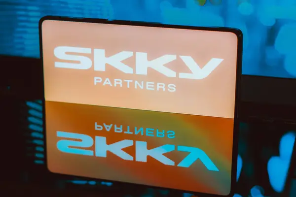 stock image November 21, 2023, Brazil. In this photo illustration, the SKKY Partners logo is displayed on a smartphone screen
