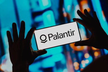 November 27, 2023, Brazil. In this photo illustration, the Palantir Technologies logo is displayed on a smartphone screen clipart