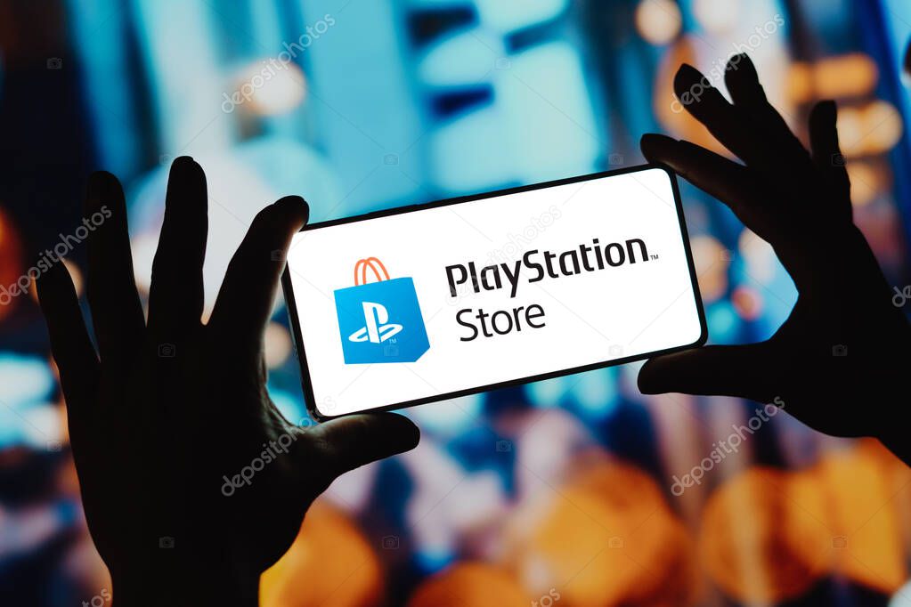 December 4, 2023, Brazil. In this photo illustration, the PlayStation Store logo is displayed on a smartphone screen