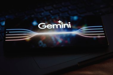 December 6, 2023, Brazil. In this photo illustration, the Google Gemini logo is displayed on a smartphone screen. The tool was launched by Google as its new multimodal artificial intelligence (AI) model clipart