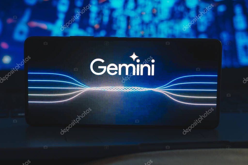 December 6, 2023, Brazil. In this photo illustration, the Google Gemini logo is displayed on a smartphone screen. The tool was launched by Google as its new multimodal artificial intelligence (AI) model