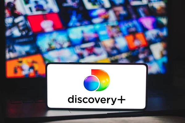Aralık 2023 Brezilya Resimde Discovery Logosu Akıllı Telefon Ekranında Görüntülenir — Stok fotoğraf