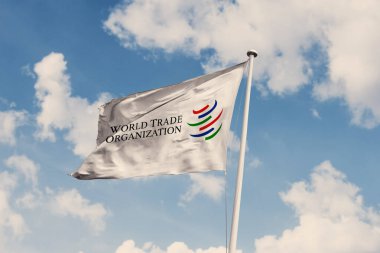 18 Aralık 2023, Brezilya. Bu resimde, Dünya Ticaret Örgütü (WTO) kısa süre sonra bir bayrakta göründü.