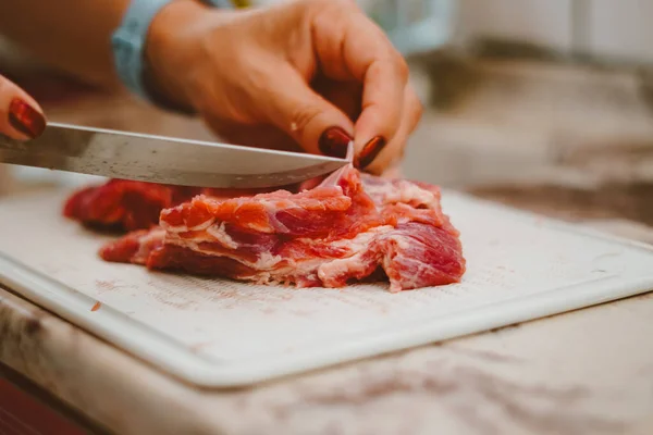 Fat Red Meat Removed Cook Red Meat Has Huge Amount — Stock Photo, Image
