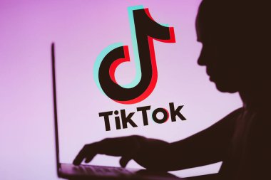 9 Ocak 2024, Brezilya. Bu resimde, TikTok logosu bir kişinin siluetinin arka planında bir defter kullanarak görülüyor.