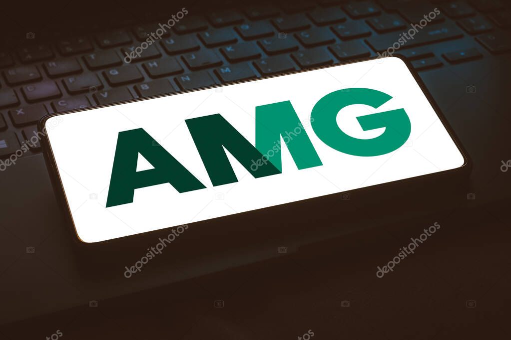 January 15, 2024, Brazil. In this photo illustration, the Affiliated Managers Group (AMG) logo is displayed on a smartphone screen