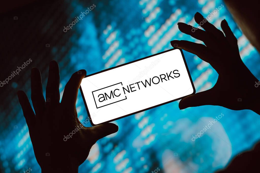 February 8, 2024, Brazil. In this photo illustration, the AMC Networks Inc. logo is displayed on a smartphone screen