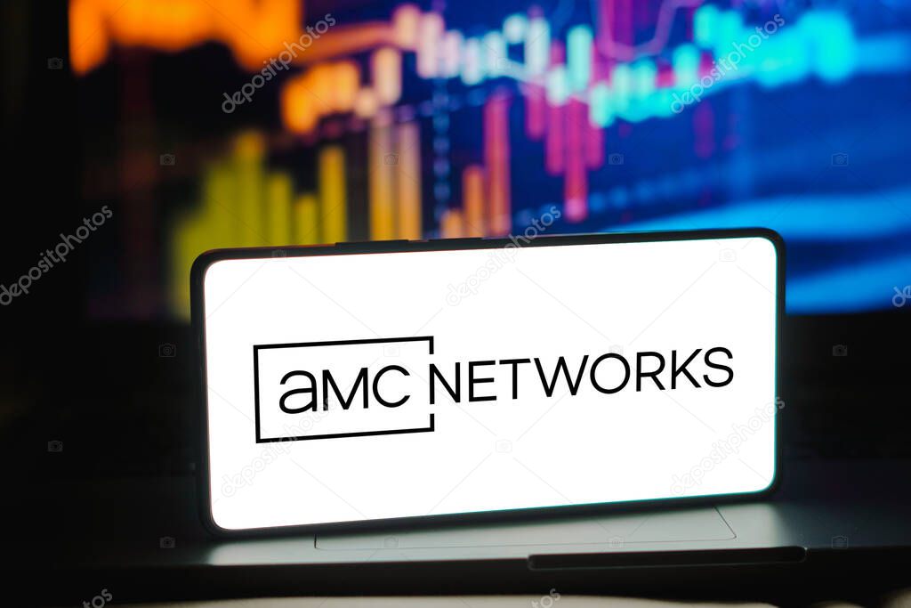February 8, 2024, Brazil. In this photo illustration, the AMC Networks Inc. logo is displayed on a smartphone screen