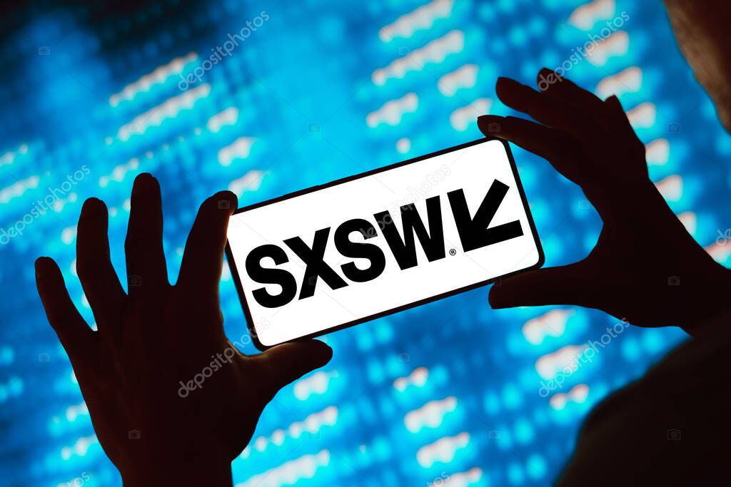 February 28, 2024, Brazil. In this photo illustration, the South by Southwest (SXSW Conference) logo is displayed on a smartphone screen