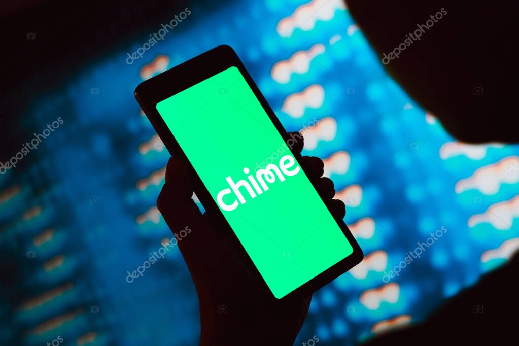 February 29, 2024, Brazil. In this photo illustration, the Chime Financial, Inc. logo is displayed on a smartphone screen