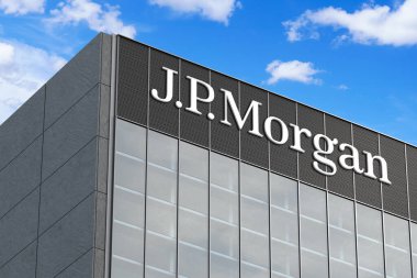 6 Nisan 2024, Brezilya. Bu üç boyutlu resimde JPMorgan Chase logosu cam binanın tepesinde görüldü.