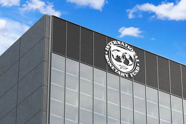 2024年4月6日 ブラジル 3Dの写真イラストでは ガラス建物の上に見られる国際通貨基金 Imf のロゴ — ストック写真
