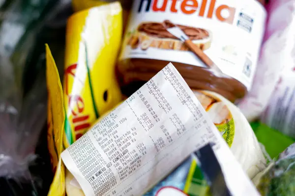 stock image May 1, 2024, Brazil. Purchase invoice showing the prices of various products in a supermarket in Brazil.