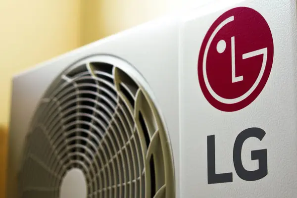 stock image May 4, 2024, Brazil. In this photo illustration, the LG logo is displayed on an air conditioning unit.