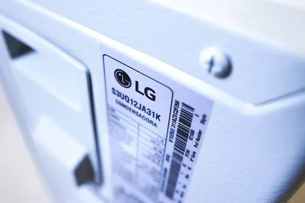stock image May 4, 2024, Brazil. In this photo illustration, the LG logo is displayed on an air conditioning unit..